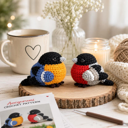 Bullfinch Birds Crochet Pattern PDF, Amigurumi Bird Pattern, Christmas Bird Ornament, Mini Bird Plush, Digital Download.