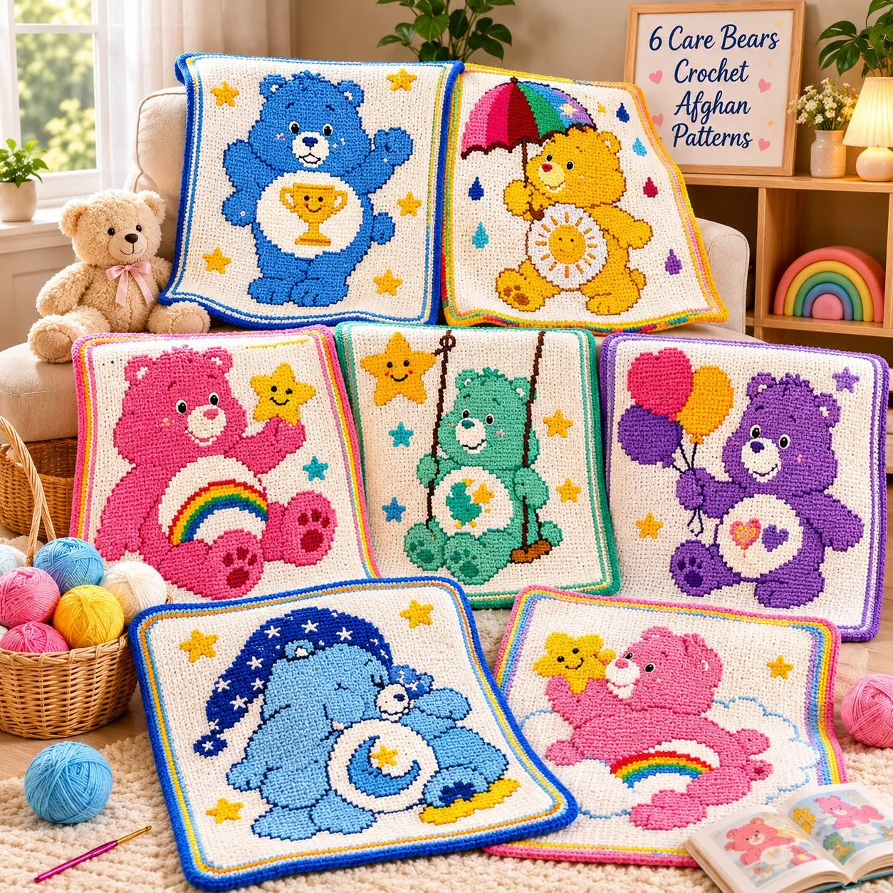 Care Bears Crochet Afghan Patterns  Bundle – 6 Classic Character Blankets(Digital Download)