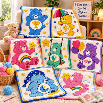 Care Bears Crochet Afghan Patterns  Bundle – 6 Classic Character Blankets(Digital Download)