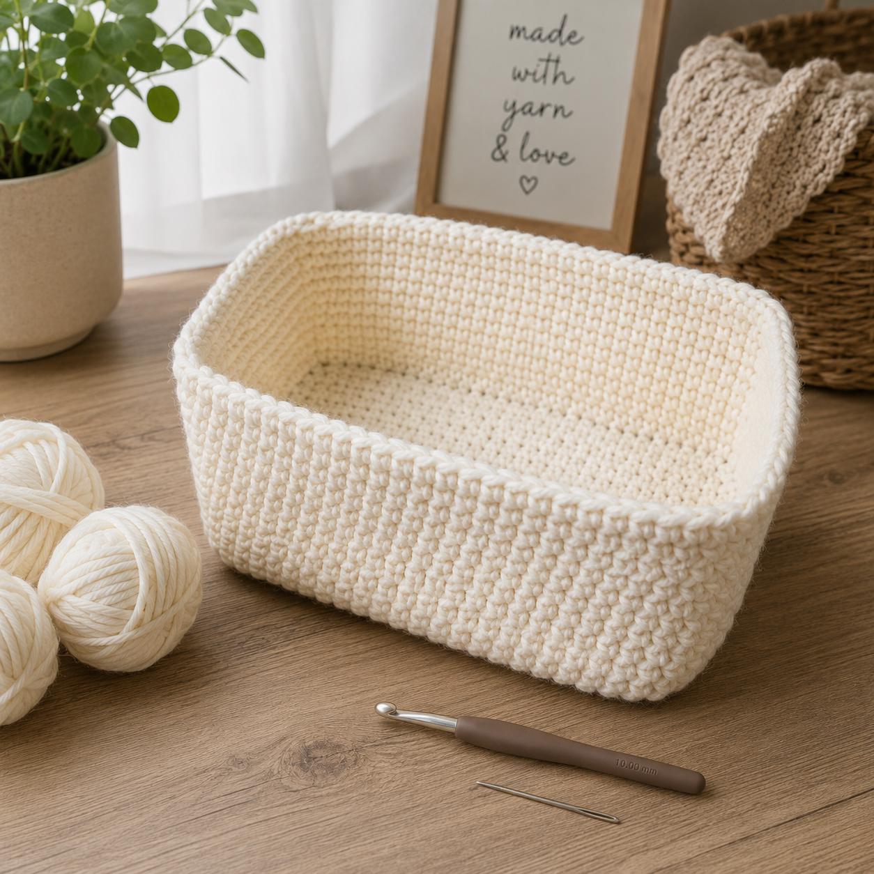 Basic Crochet Basket Pattern PDF, Rectangular Storage Basket Crochet Pattern, Beginner Basket Tutorial, Home Organizer Basket.