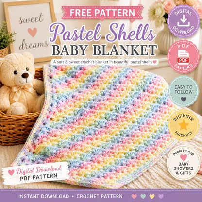 Pastel Shells Baby Blanket Crochet Pattern PDF, Easy Baby Blanket Pattern, Shell Stitch Blanket, Digital Download, Beginner Crochet Pattern