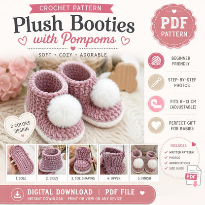 Plush Baby Booties Crochet Pattern (Digital Download)