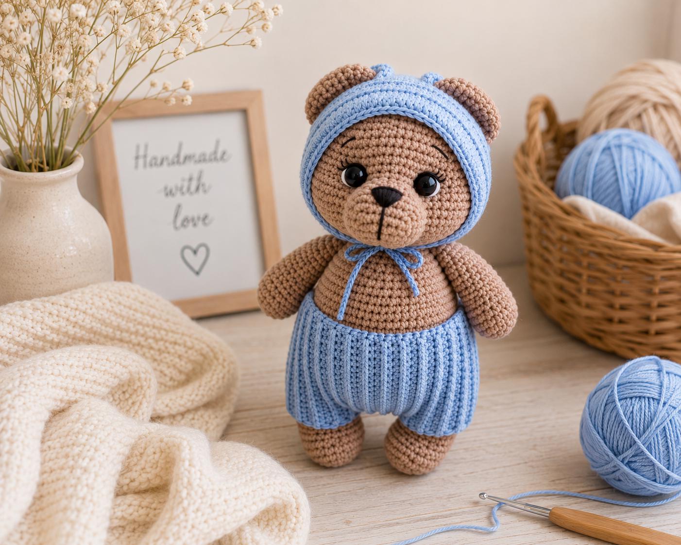 Crochet Bear in Hat Pattern (Digital Download)