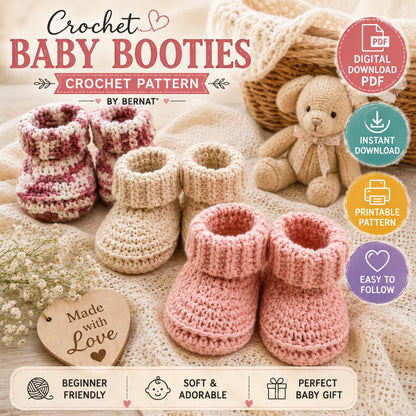 Baby Booties Crochet Pattern PDF, Easy Baby Booties Pattern, Newborn Baby Shoes, Beginner Crochet Pattern, Instant Download, 3 6 12 Months