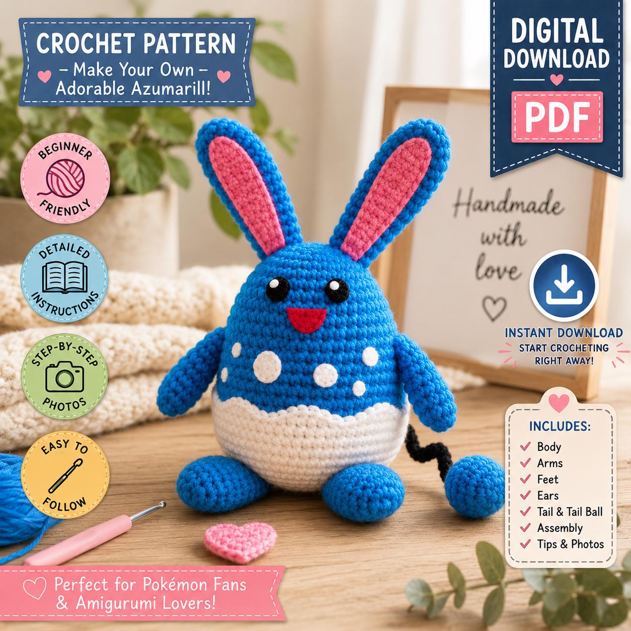 Azumarill Crochet Pattern (Digital Download)