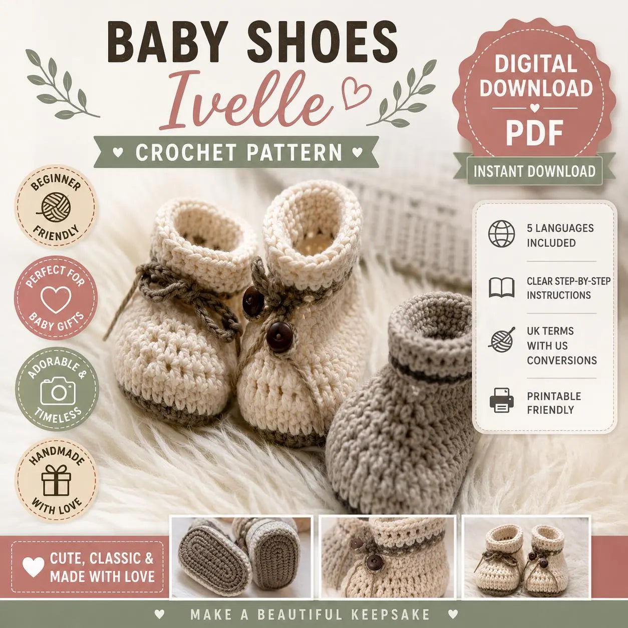 Baby Shoes Ivelle Crochet Pattern (Digital Download)