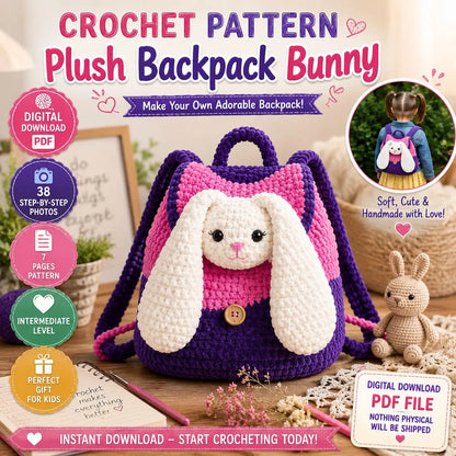 Plush Bunny Backpack Crochet Pattern (Digital Download)