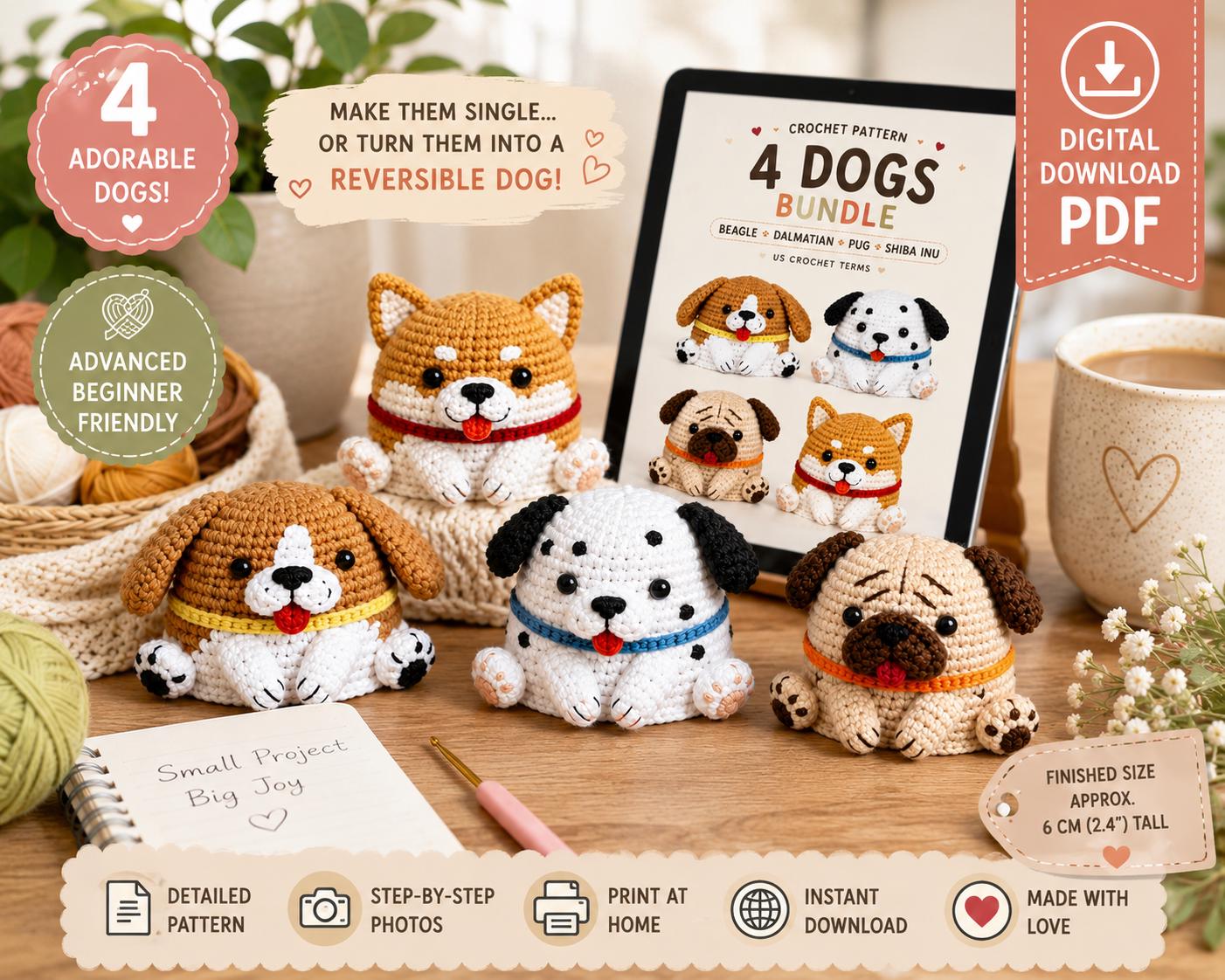 4 Dogs Crochet Pattern Bundle PDF (Digital Download)