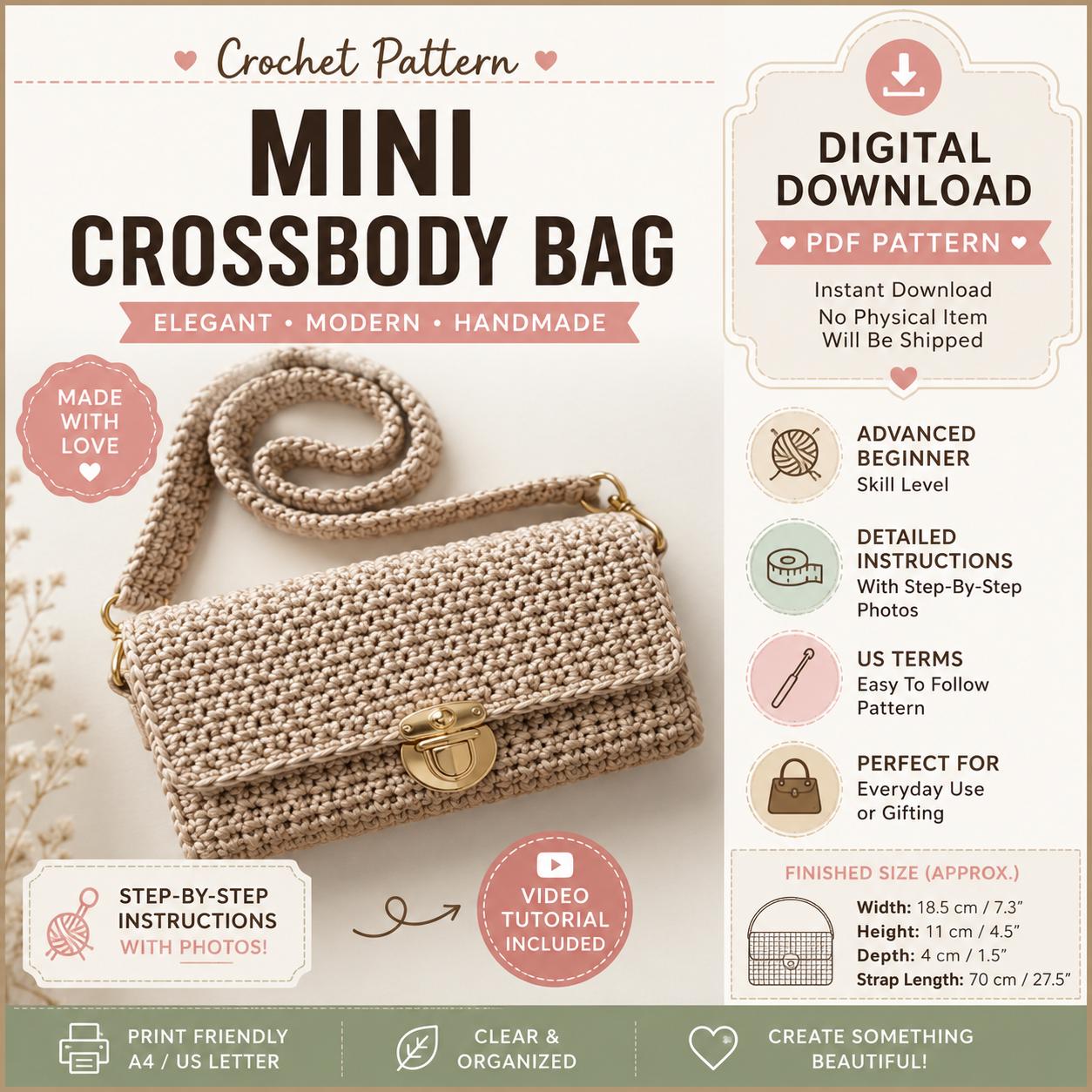 Mini Crossbody Bag Crochet Pattern (Digital Download)