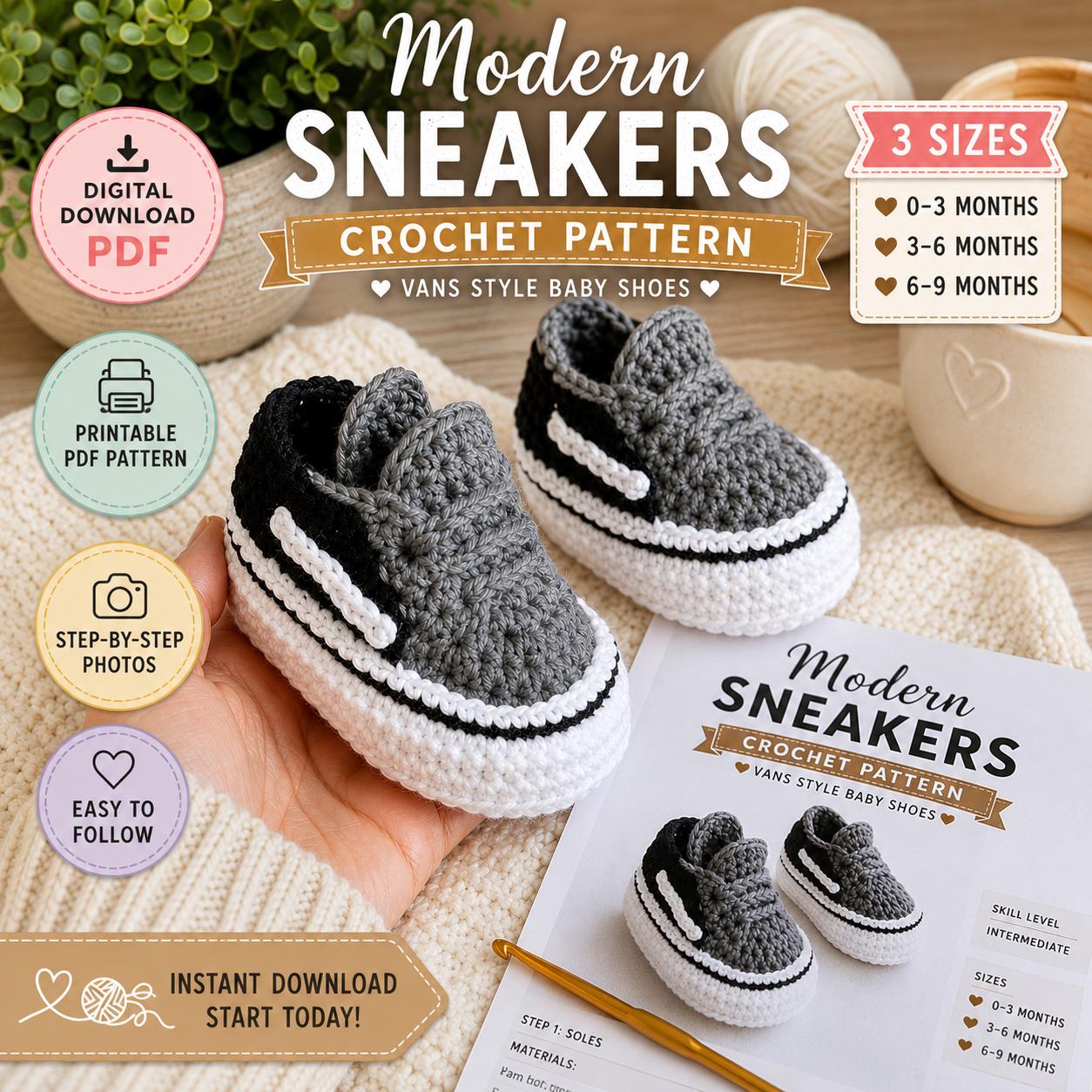 Modern Baby Vans Sneakers Crochet Pattern (Digital Download)