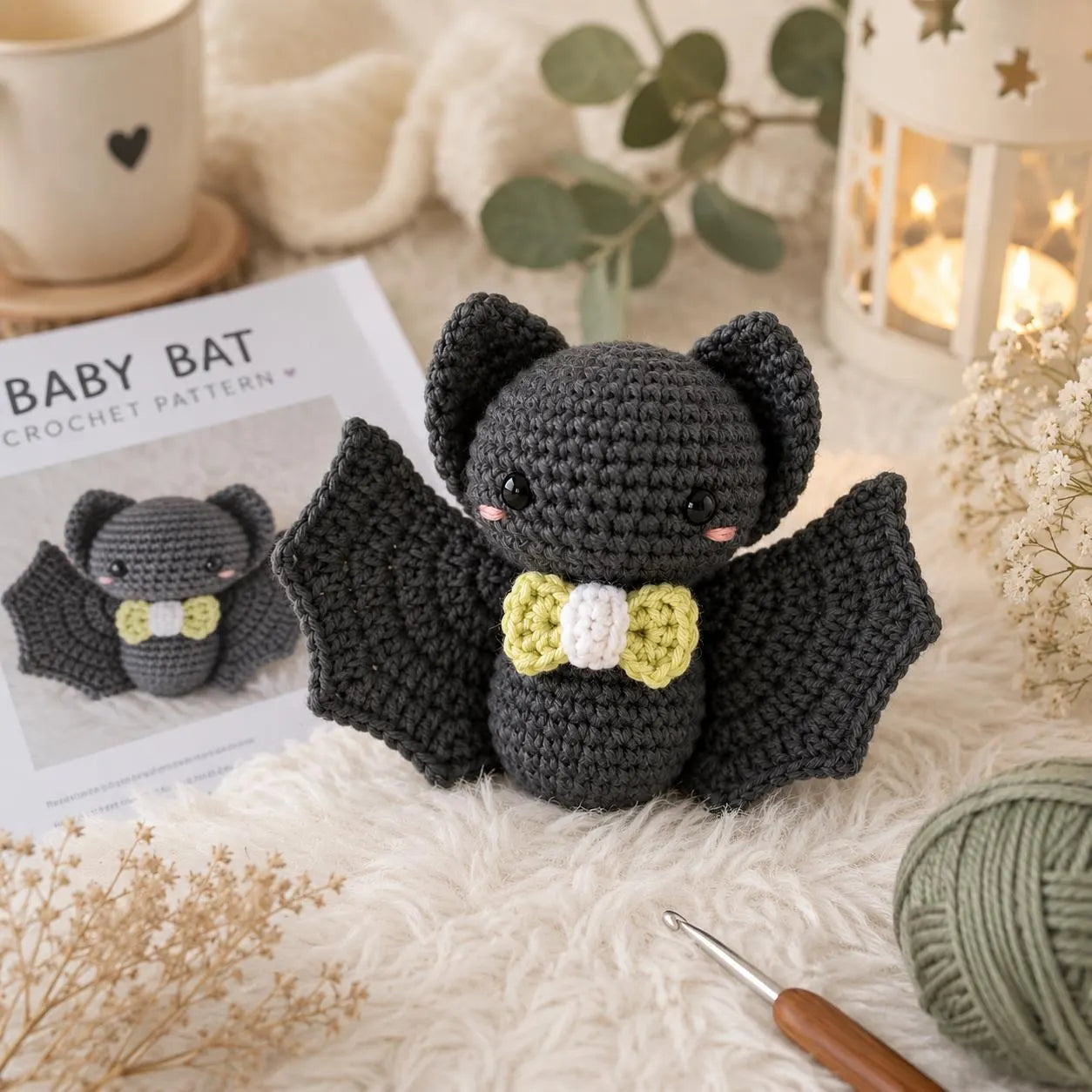 Baby Bat Crochet Pattern PDF, Cute Amigurumi Bat, Halloween Crochet Toy, Digital Download, Kawaii Bat Plush, DIY Crochet Gift