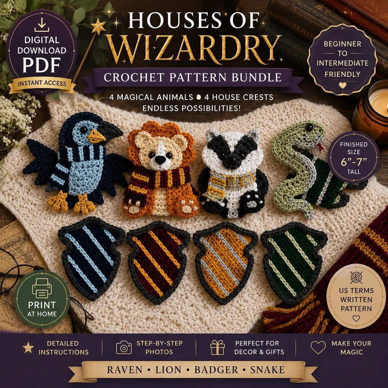 Houses of Wizardry Crochet Pattern Bundle (Digital Download)
