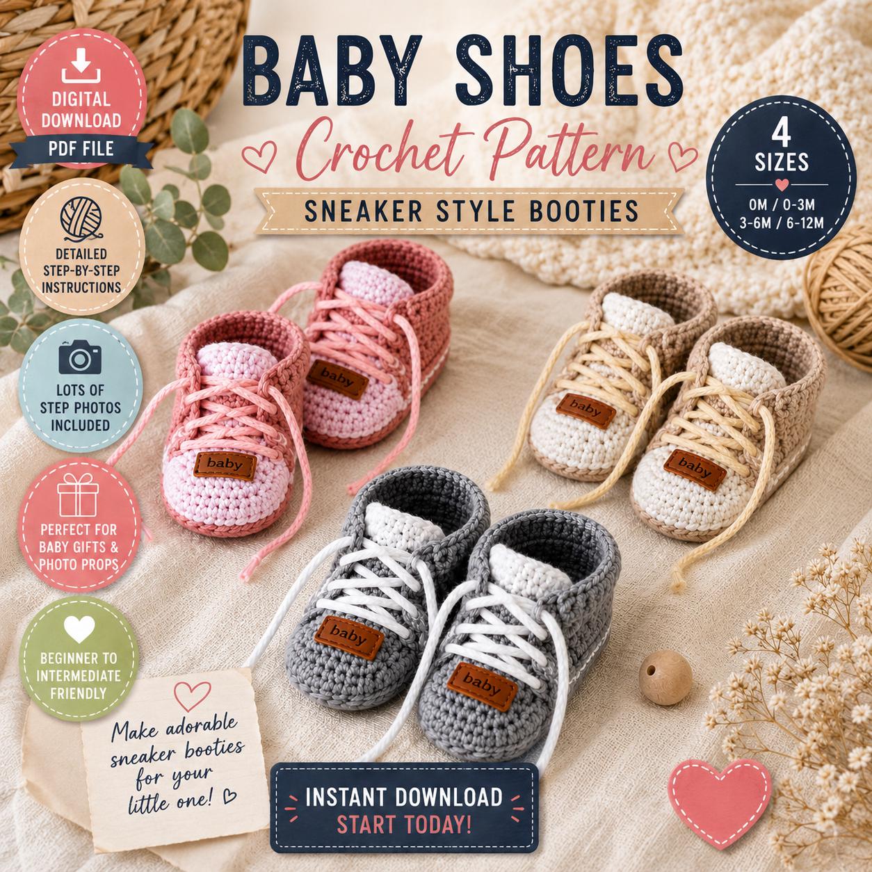 Baby Shoes Crochet Pattern (Digital Download)