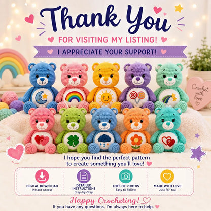 Care Bears Crochet Pattern Bundle PDF | 10 Plush Bear Amigurumi Patterns | Cute Stuffed Toy Collection | Digital Download