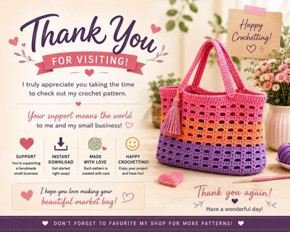 Crochet Market Bag Pattern, Beginner Tote Tutorial (Digital Download)