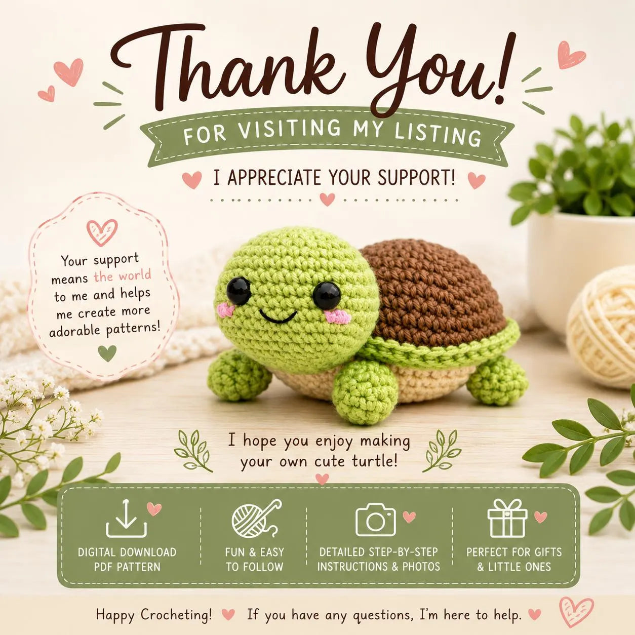 Crochet Cute Turtle Pattern (Digital Download)