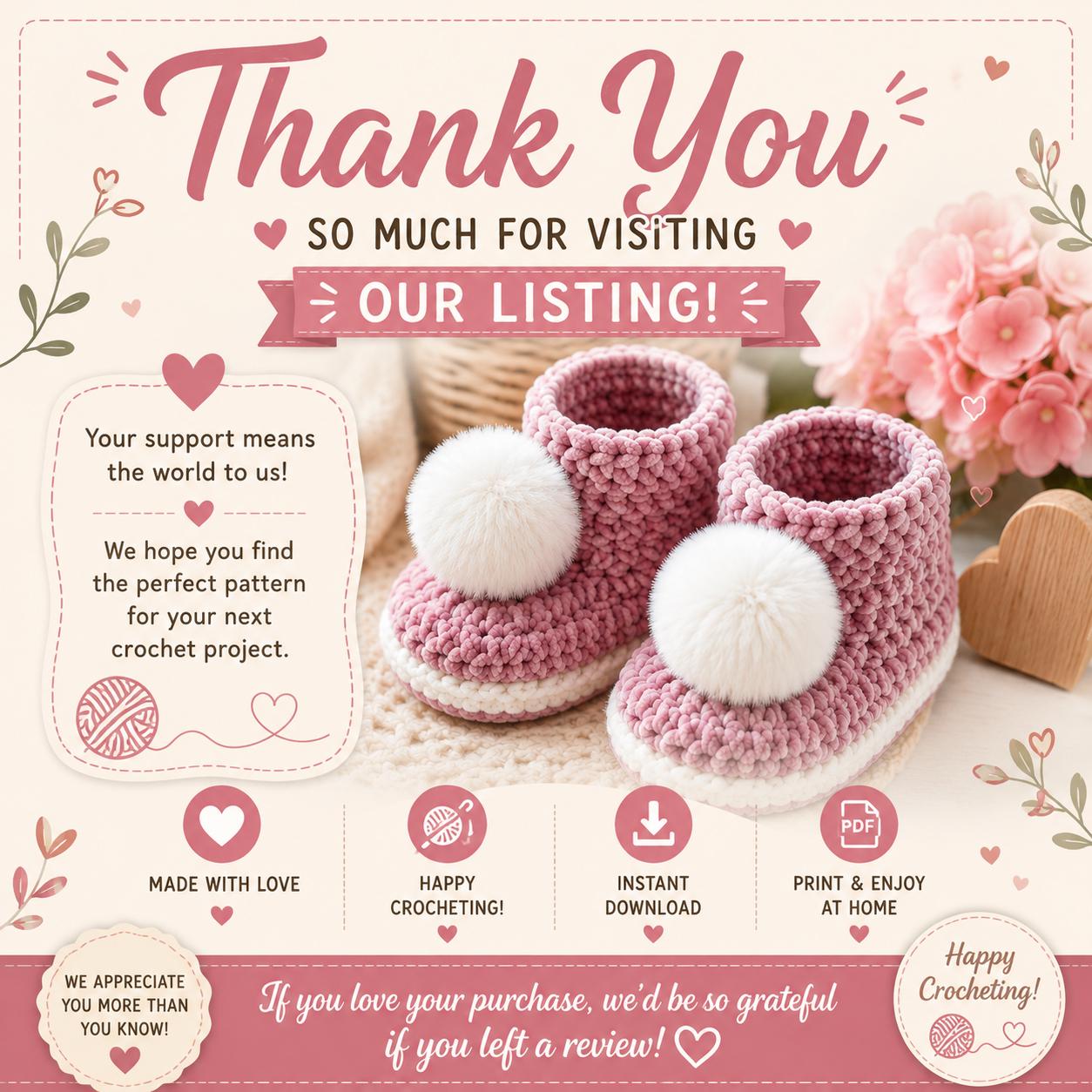 Plush Baby Booties Crochet Pattern (Digital Download)