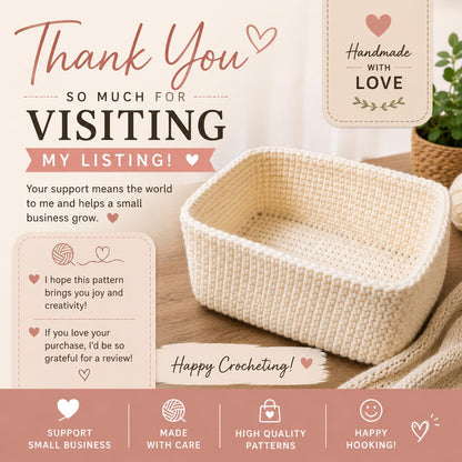 Basic Crochet Basket Pattern PDF, Rectangular Storage Basket Crochet Pattern, Beginner Basket Tutorial, Home Organizer Basket.