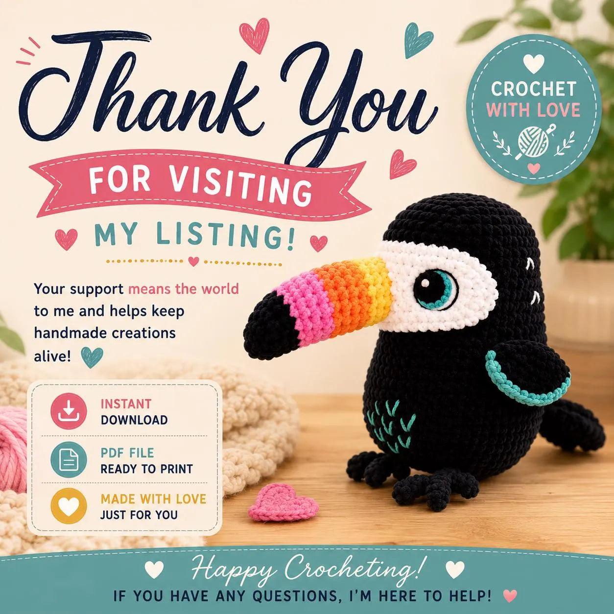 Crochet Toucan Amigurumi Pattern PDF, Plush Bird Crochet Pattern, Rainbow Beak Stuffed Animal, Cute Tropical Bird Toy, Digital Download