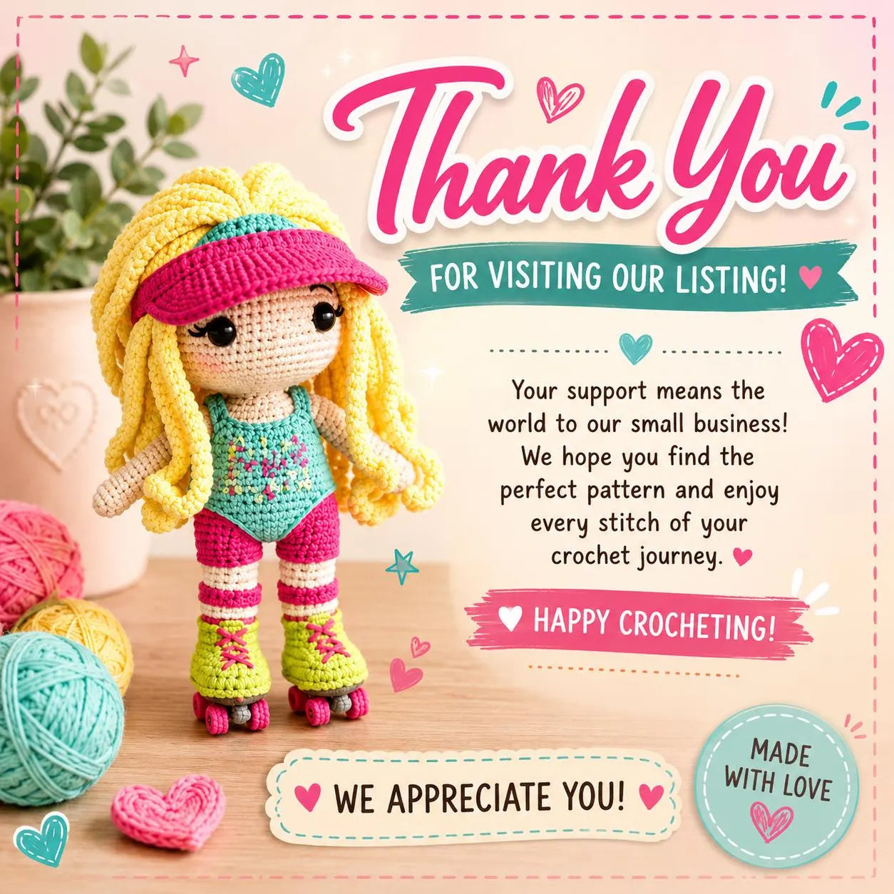 Roller Skating Doll Crochet Pattern PDF, Cute Fashion Doll Amigurumi, Digital Download, Crochet Doll Tutorial, DIY Handmade Gift Pattern