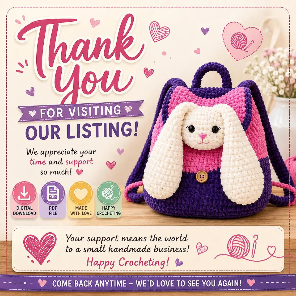 Plush Bunny Backpack Crochet Pattern (Digital Download)