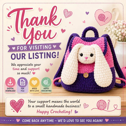 Plush Bunny Backpack Crochet Pattern (Digital Download)