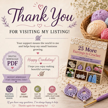 25 Crochet Earrings Patterns Bundle –Volume 2  (Digital Download)