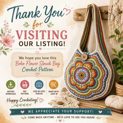 Boho Flower Slouch Bag Crochet Pattern (Digital Download)