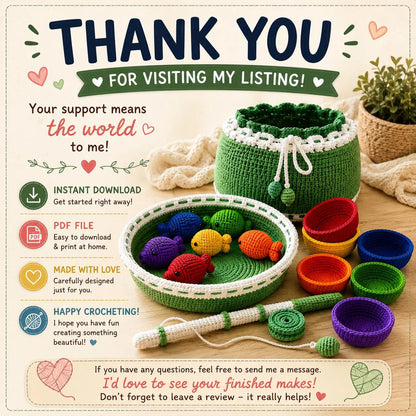 Crochet Fishing Set Pattern PDF, Baby Fishing Toy Crochet Pattern, Montessori, Rainbow Fish Play Set, Stacking Bowls, Interactive Baby Toy.