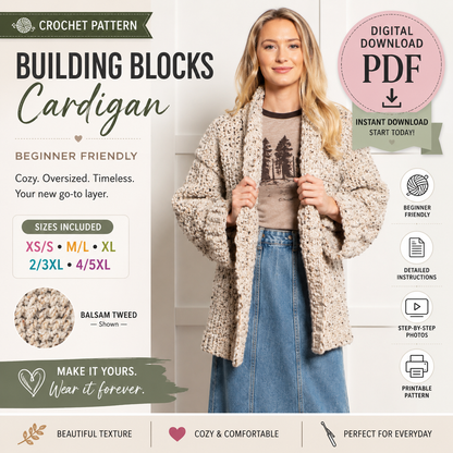 Building Blocks Crochet Cardigan Pattern (Digital Download)