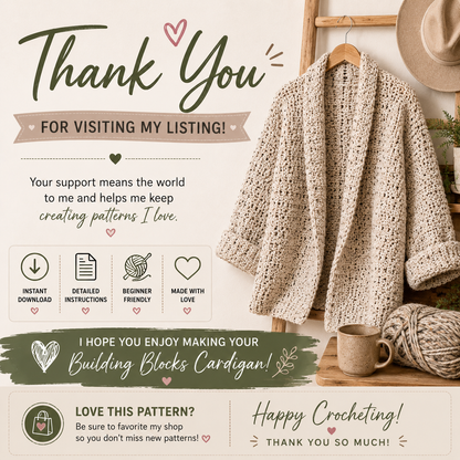 Building Blocks Crochet Cardigan Pattern (Digital Download)