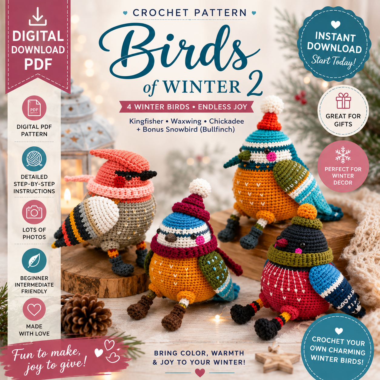 Birds of Winter 2 Crochet Pattern (Digital Download)
