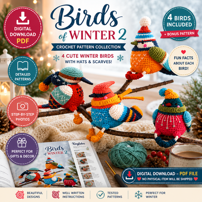 Birds of Winter 2 Crochet Pattern PDF | 4 Winter Bird Amigurumi Patterns (Digital Download)