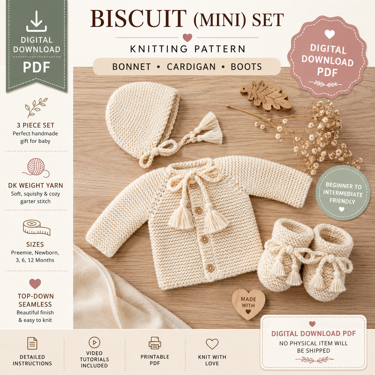 Biscuit Mini Baby Knitting Pattern (Digital Download)