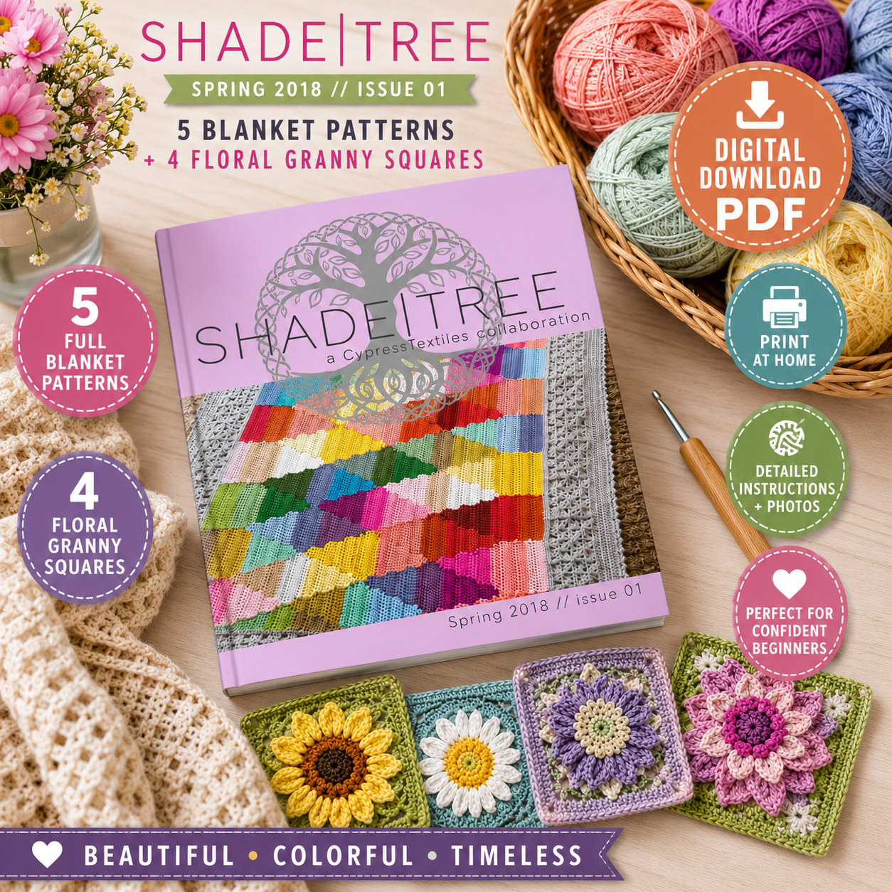 ShadeTree Crochet Blanket Patterns PDF | 5 Blanket Patterns & 4 Floral Granny Squares (Digital Download)