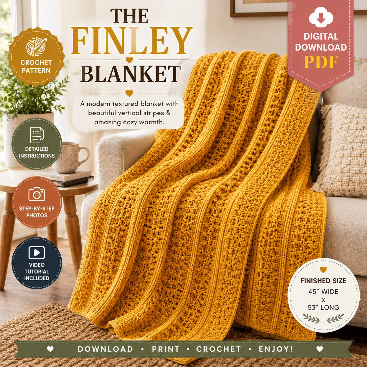 The Finley Blanket Crochet Pattern (Instant Digital Download)