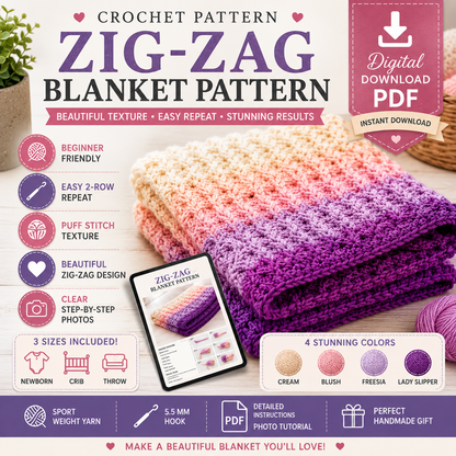 Zig-Zag Blanket Crochet Pattern (Instant Digital Download)