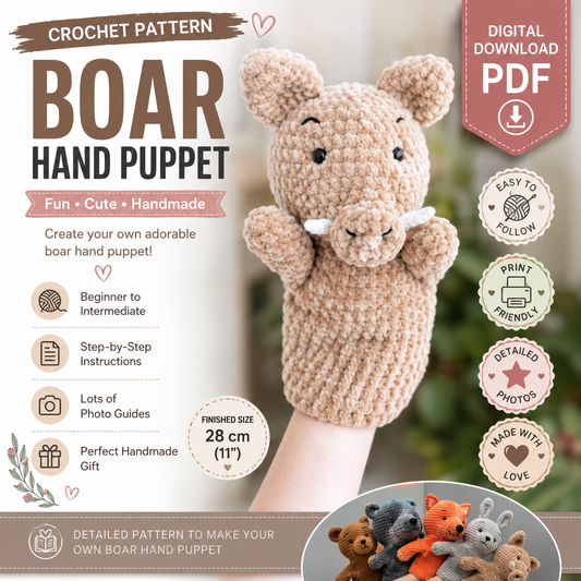 Boar Hand Puppet Crochet Pattern (Digital Download)