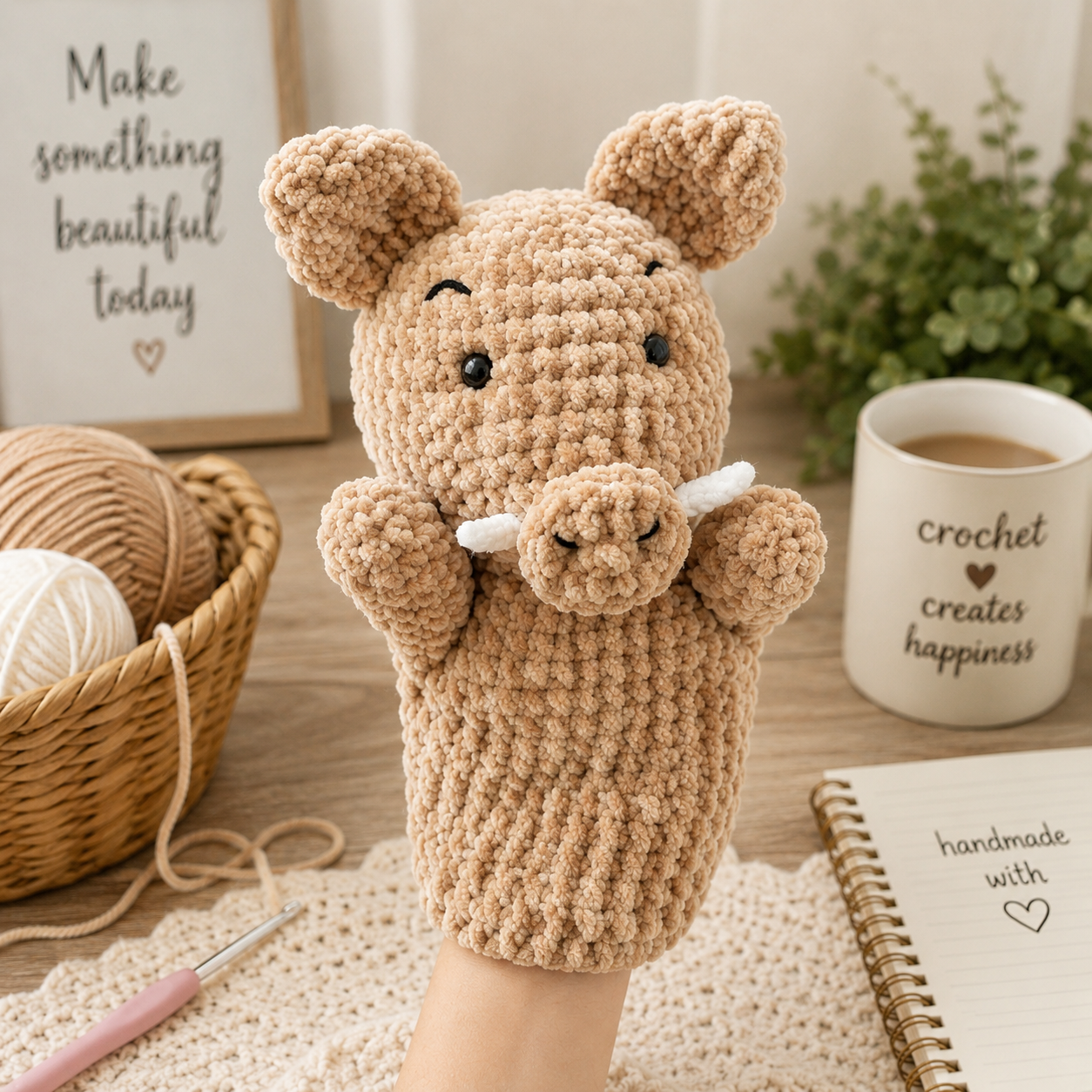 Boar Hand Puppet Crochet Pattern (Digital Download)