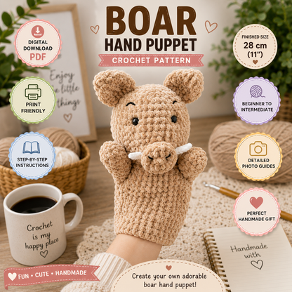 Boar Hand Puppet Crochet Pattern (Digital Download)