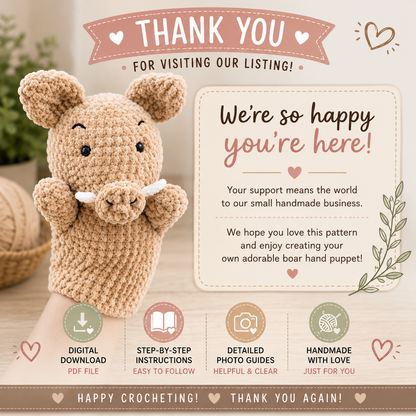 Boar Hand Puppet Crochet Pattern (Digital Download)