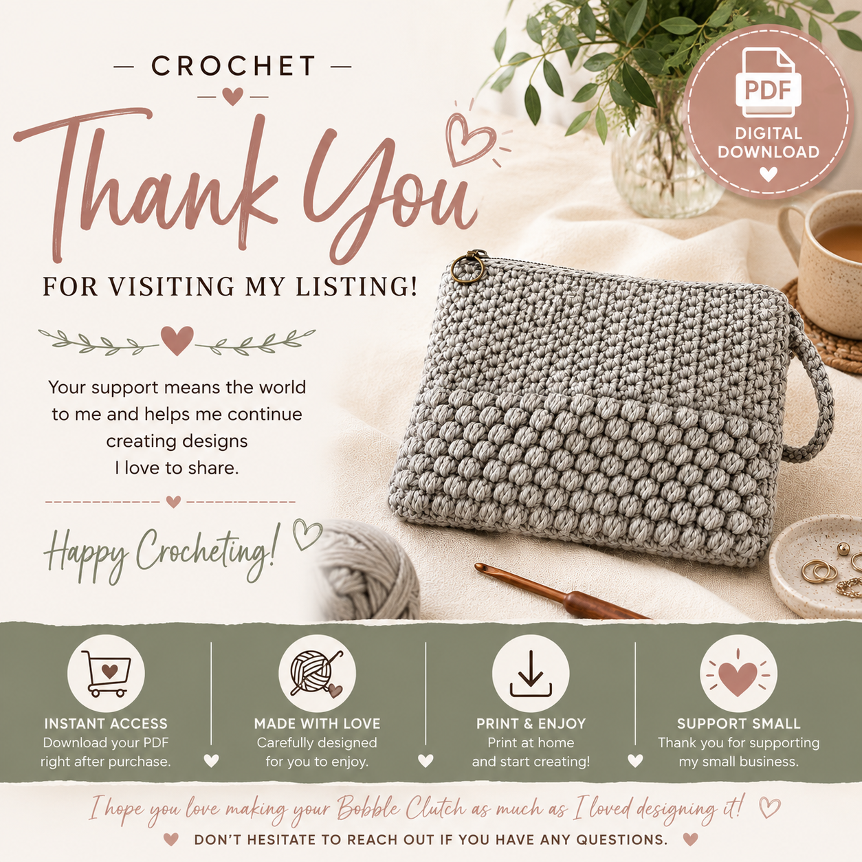 Bobble Clutch Crochet Pattern | Textured Clutch Bag Tutorial, (Digital Download)