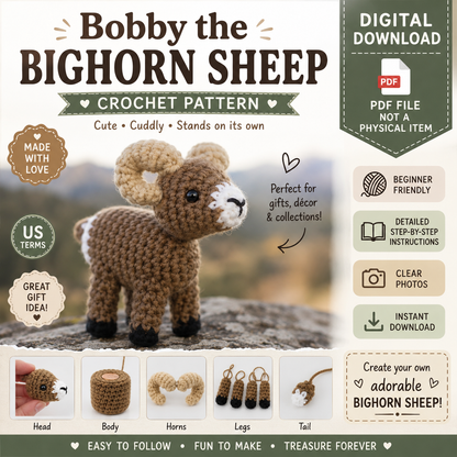 Bobby the Bighorn Sheep Crochet Pattern (Digital Download)