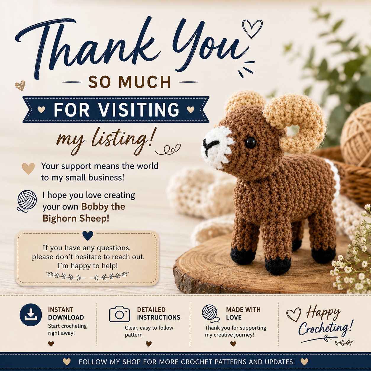 Bobby the Bighorn Sheep Crochet Pattern (Digital Download)