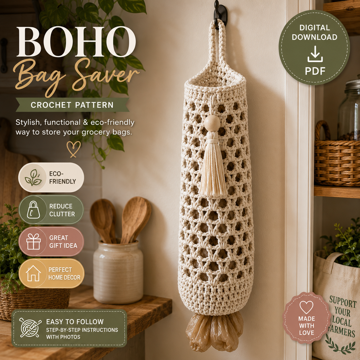 Boho Bag Saver Crochet Pattern (Digital Download)