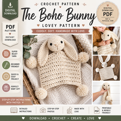 Boho Bunny Lovey Crochet Pattern (Digital Download)