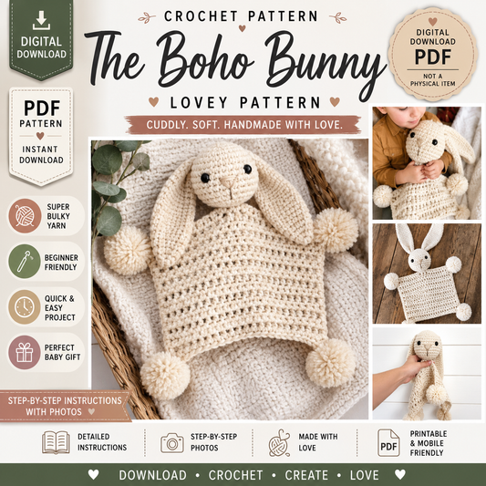 Boho Bunny Lovey Crochet Pattern (Digital Download)