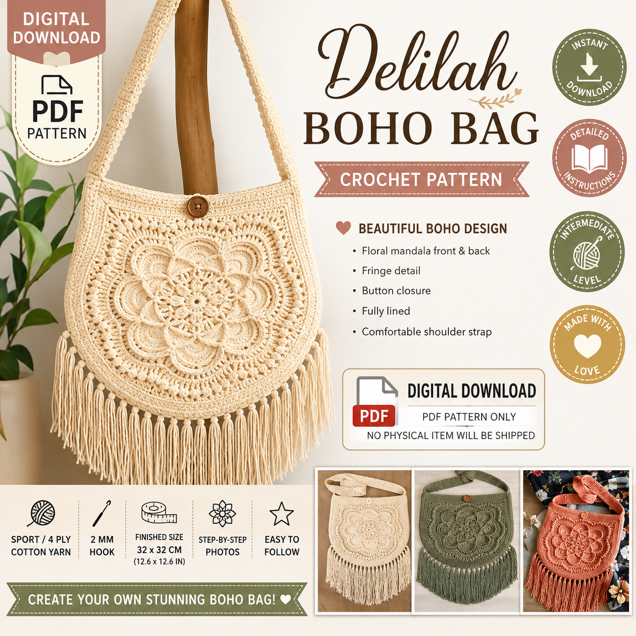 Delilah Boho Bag Crochet Pattern (Digital Download)