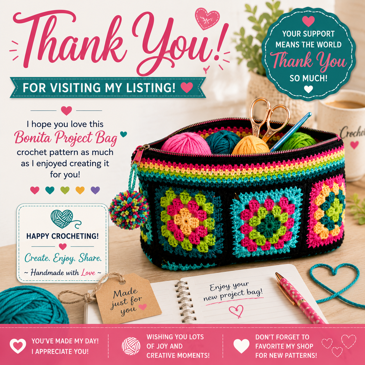 Bonita Project Bag Crochet Pattern (Instant Digital Download)