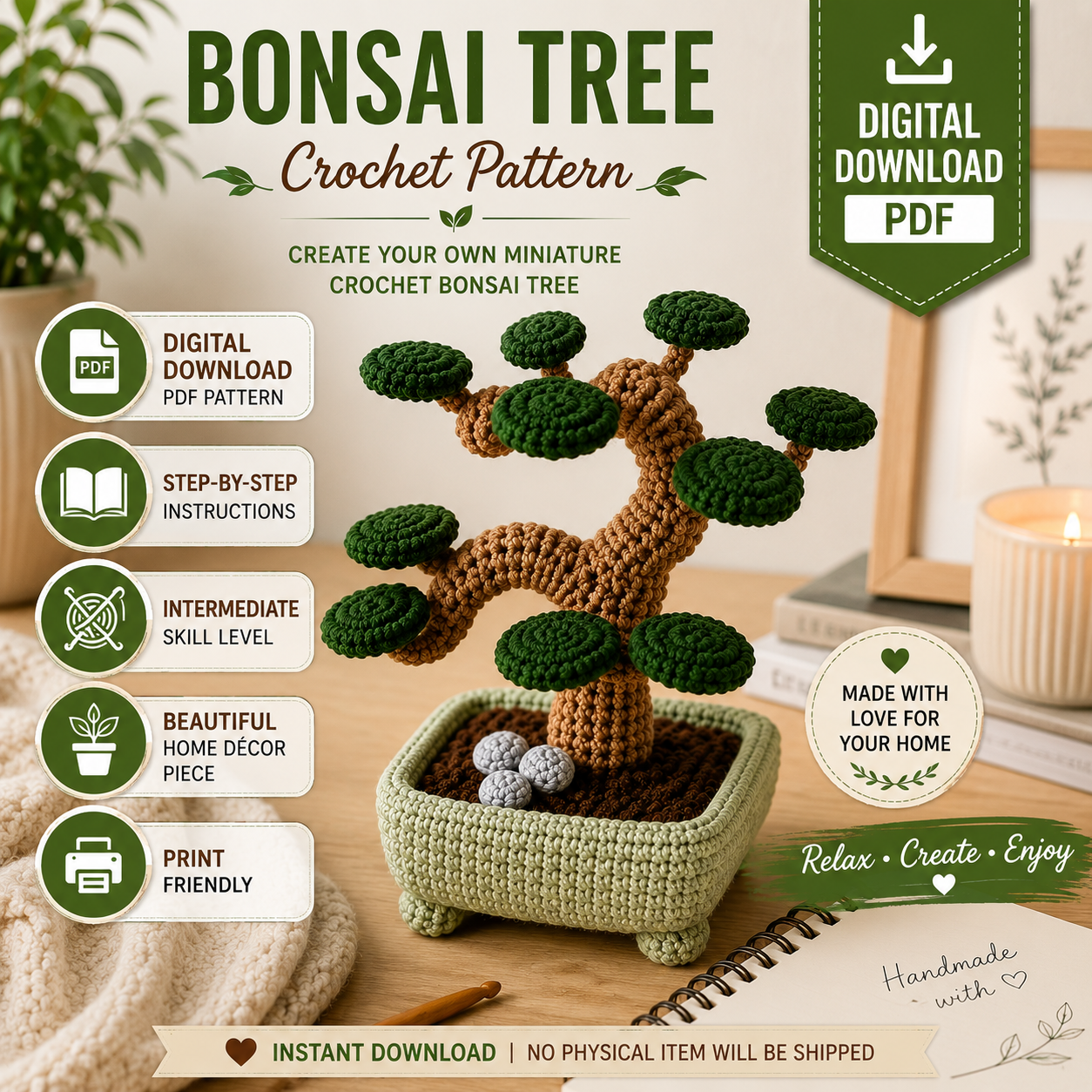 Bonsai Tree Crochet Pattern (Digital Download)